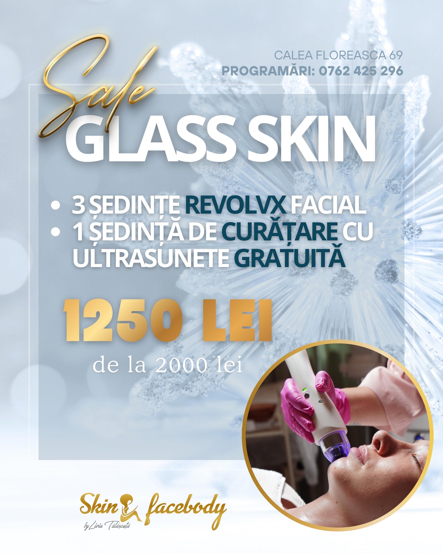 Glass Skin – 3 RevolvX Facial + 1 Curățare cu Ultrasunete Gratuită